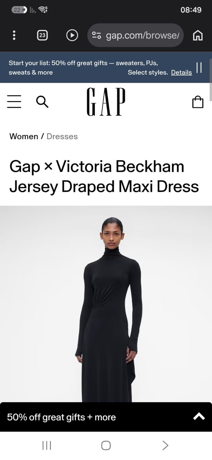 שמלת מקסי מקולקציית Gap x Victoria Beckham, צילום מסך מהאתר האמריקאי | צילום: אתר GAP