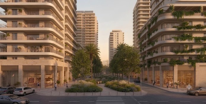 הדמיה של המרחב העירוני המתוכנן במתחם "ילדי טהרן". הדמיה: מידר