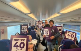 מאבק מינימום 40 חוזר מחאה של תנועת עומדים ביחד הבוקר ברכבת. צילום: עומדים ביחד